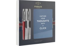 SET 2 PARKER JOTTERS KENSIGTON RED AND STEEL WITH NOTEPAD